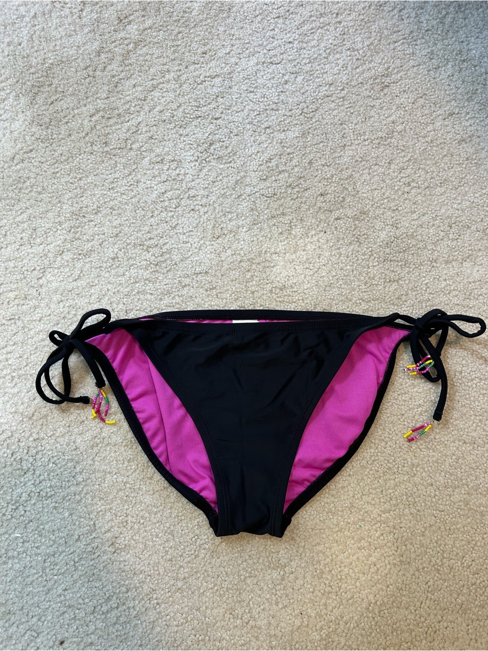 Xhilaration Black & Magenta Side-Tie Bikini Bottom